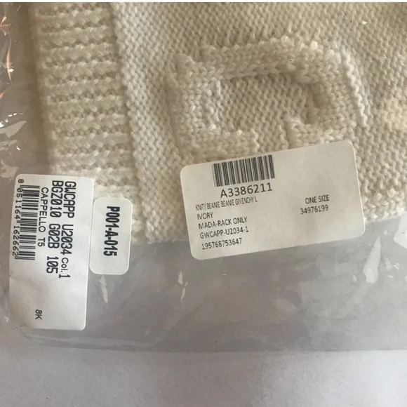 Givenchy Tonal Raised Logo Jacquard Knit Wool Beanie Hat Cream Off White NWT - Picture 15 of 15